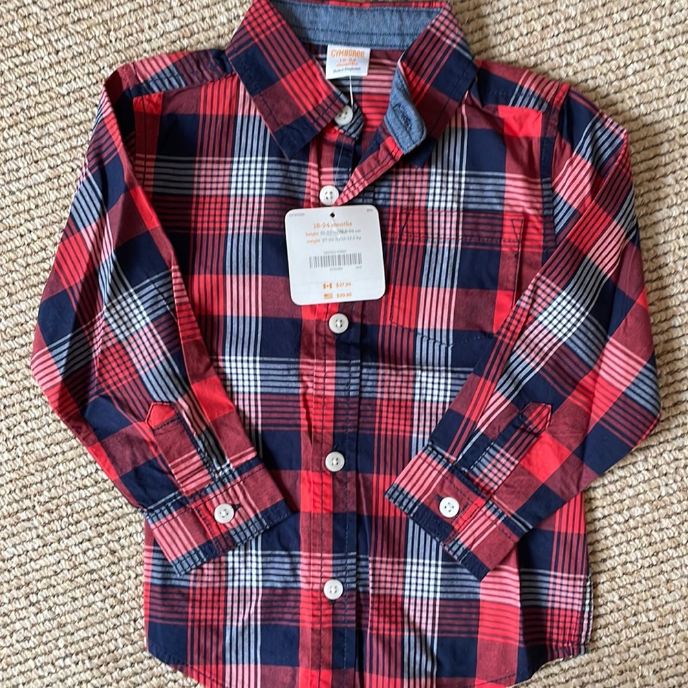 NWT Gymboree 18-24 red and blue plaid button down shirt